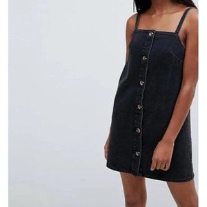 ASOS Jean Mini Dress Button Down Denim Black Size 2 US 100% Cotton